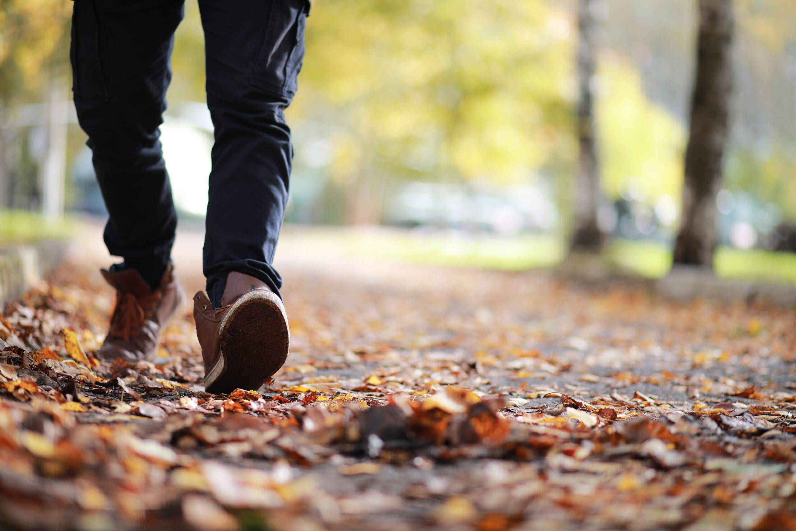 Walking through the autumn leaves